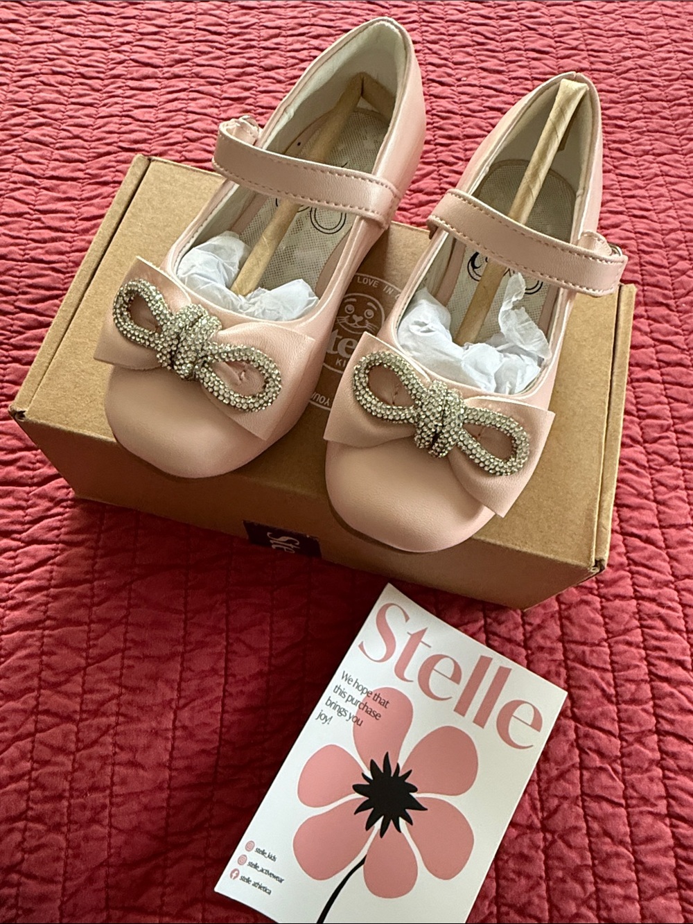 Girls Pink Mary Jane Dress Shoes with Crystal Bow